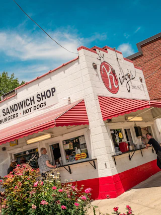 Customers line up to get tasty sandwiches at King's Sandwich Shop in Durham, NC.