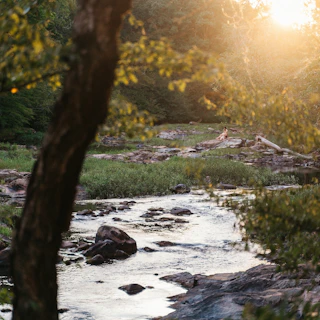 The sun sets at West Point on the Eno in Durham.