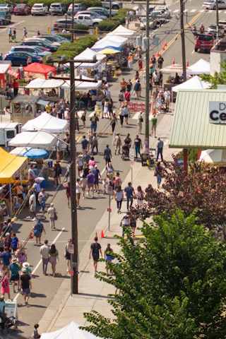 Aerial photo of Saturday's Central Park Farmers' Market. Photo taken June 2023.